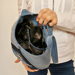 Džínová modrá kabelka přes rameno ALABASTR patchwork