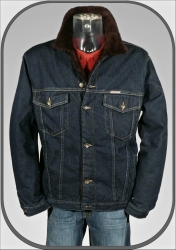 Pánská jeansová bunda s hnědým kožíškem MICHAL 2