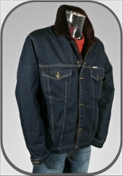 Pánská jeansová bunda s hnědým kožíškem MICHAL 3