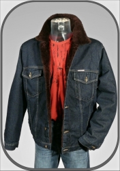Pánská jeansová bunda s hnědým kožíškem MICHAL 1