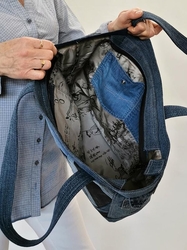Ručně šitá jeansová taška s patchworkem TOPAZ