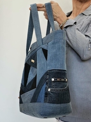Ručně šitá riflová taška s patchworkem TOPAZ-2
