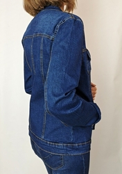 Dámská tmavě modrá džínová bunda se stojáčkem 096TM
