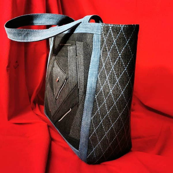 Ručně šitá černá riflová kabelka AZURIT 3