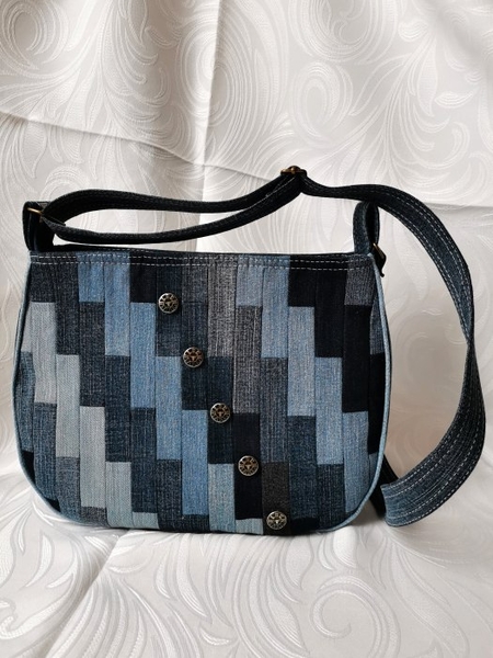 Ručně šitá riflová kabelka DIAMANT patchwork